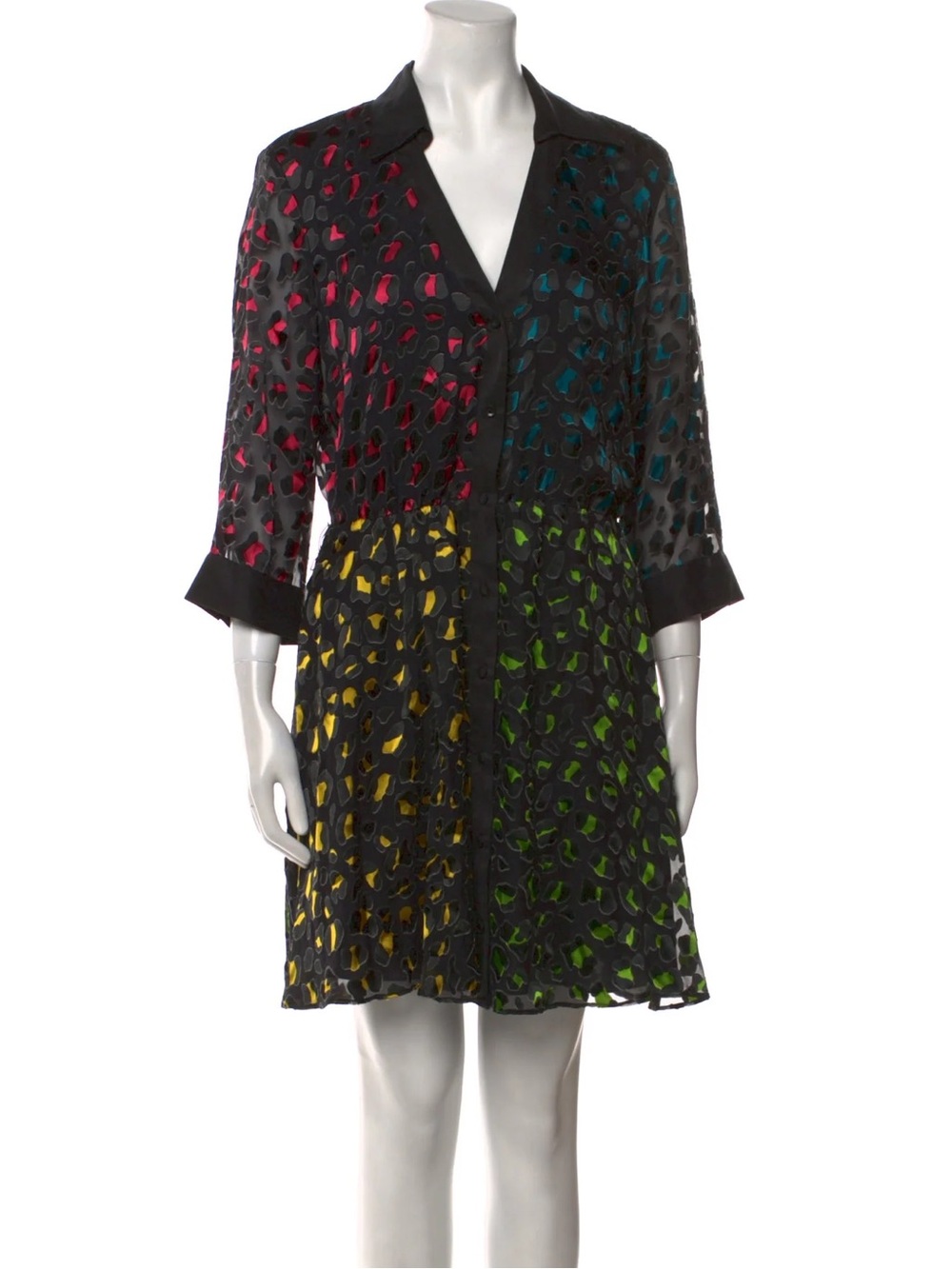 Alice + Olivia Raja Rainbow Animal Leopard Print Burnout Silk Mini Dress Black